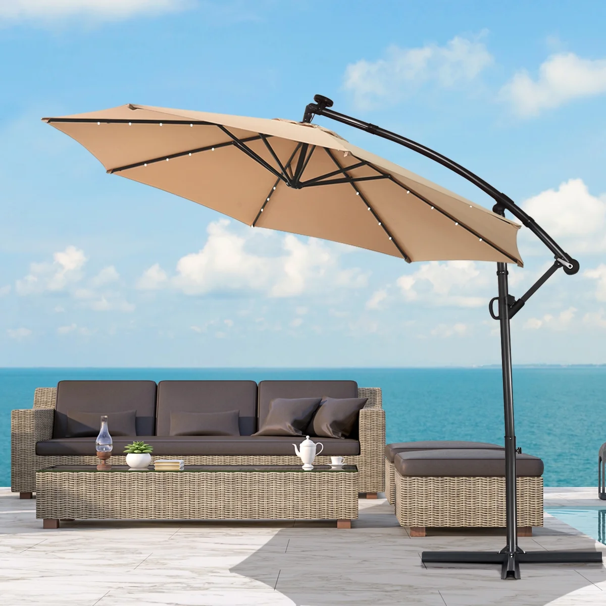 Perupony Patio Offset Umbrella Solar Powered LED - Image 2